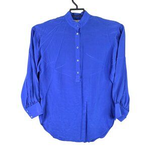 Womens Jones New York Blue 100% Silk Blouse 1/2 Button Up Long Sleeve Size 8